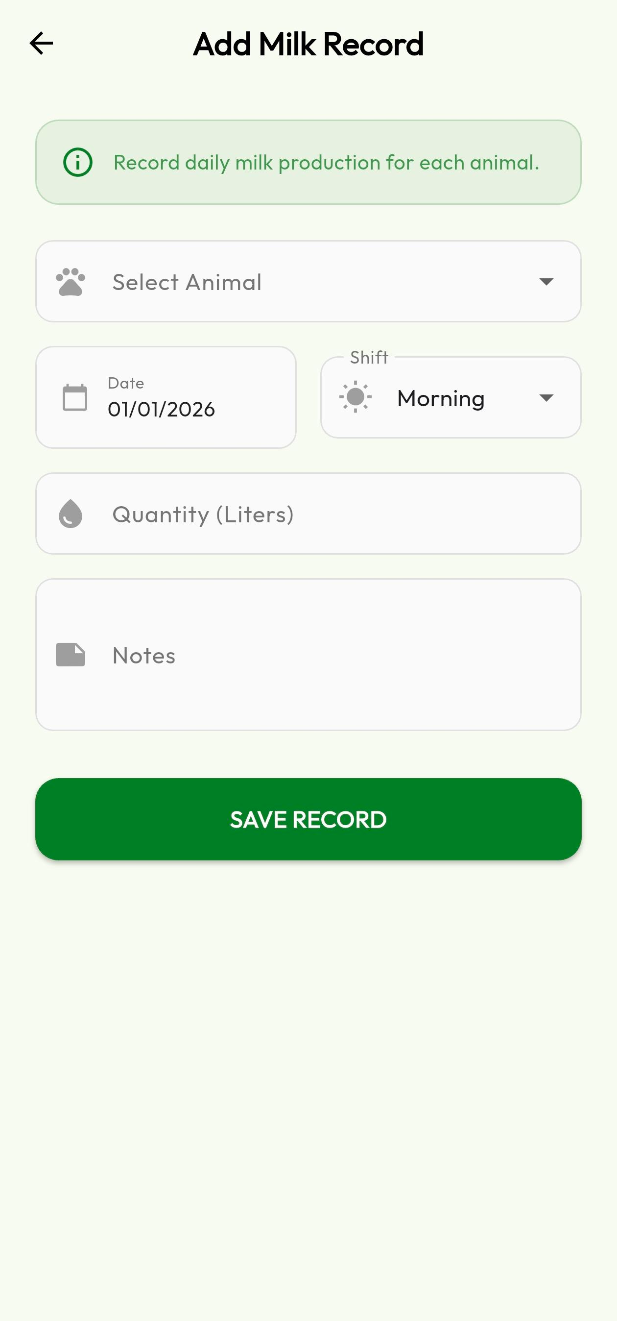 DairyFarm Pro Add Milk Records